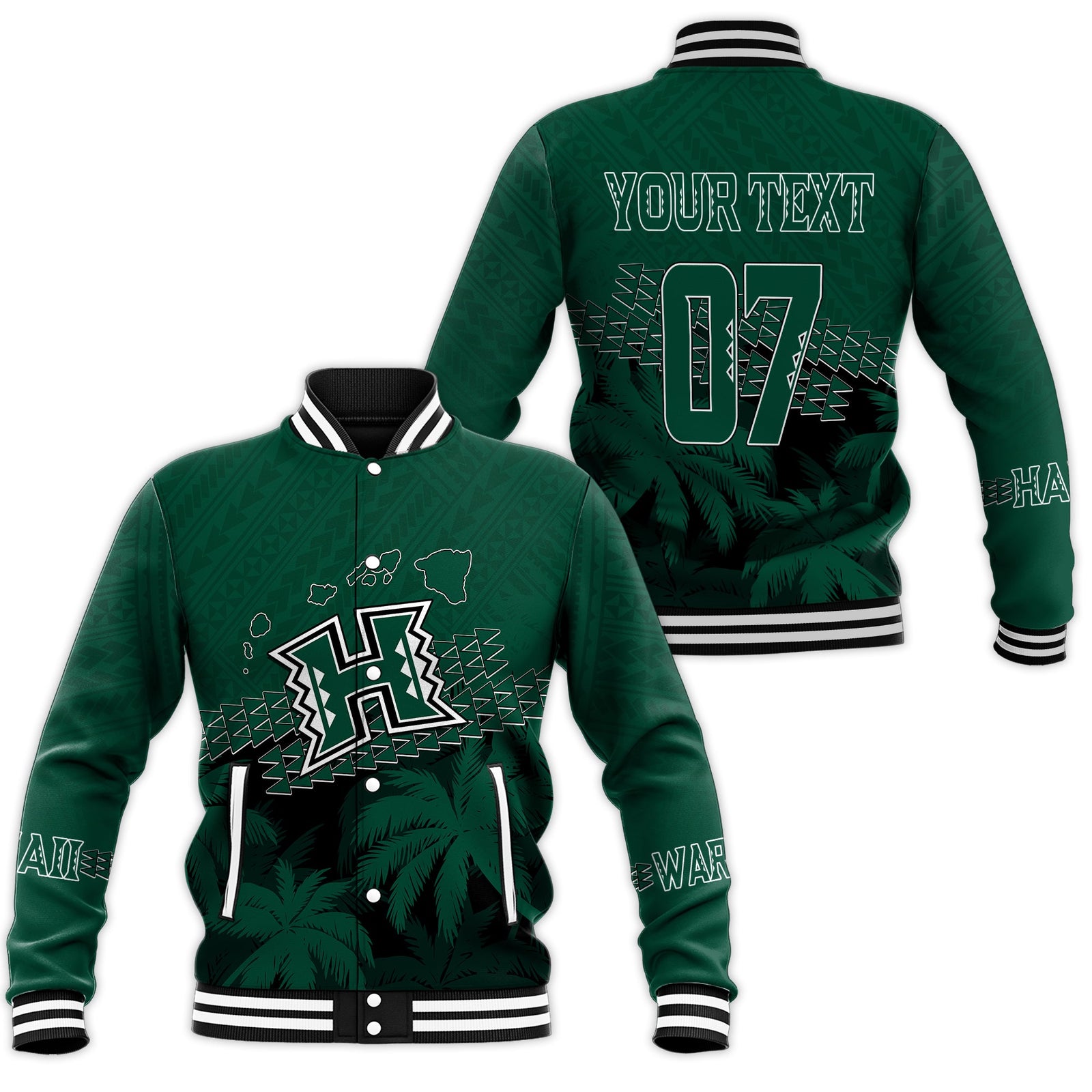 Personalised Hawaii Rainbow Warriors Baseball Jacket Laau Pama LT7 Unisex Black - Polynesian Pride