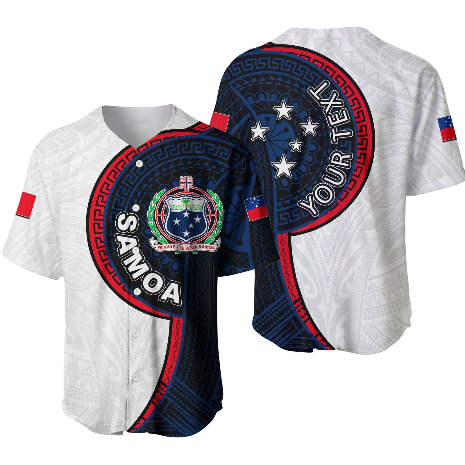 (Custom Personalised) Samoa Tribal Tattoo Baseball Jersey No.3 LT6 White - Polynesian Pride