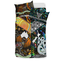 New Zealand Maori Aotearoa And Australia Aboriginal Bedding Set Together - Paua Shell LT8 - Polynesian Pride