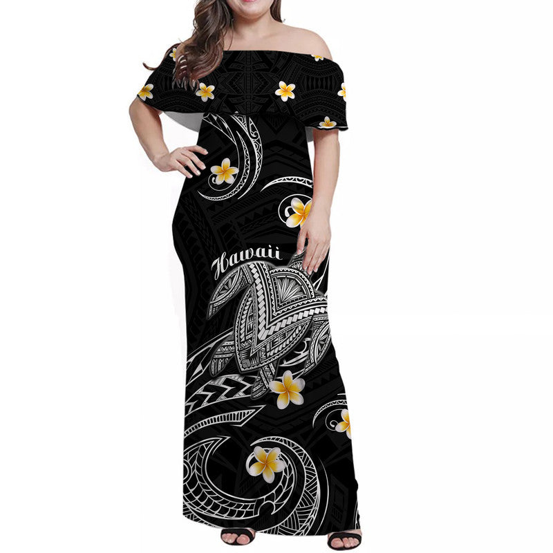 Matching Couple Hawaiian Outfits Hawaiian Turtle Plumeria Mixed Polynesian Tribal Black Dress and Hawaiian Shirt Style LT9 - Polynesian Pride