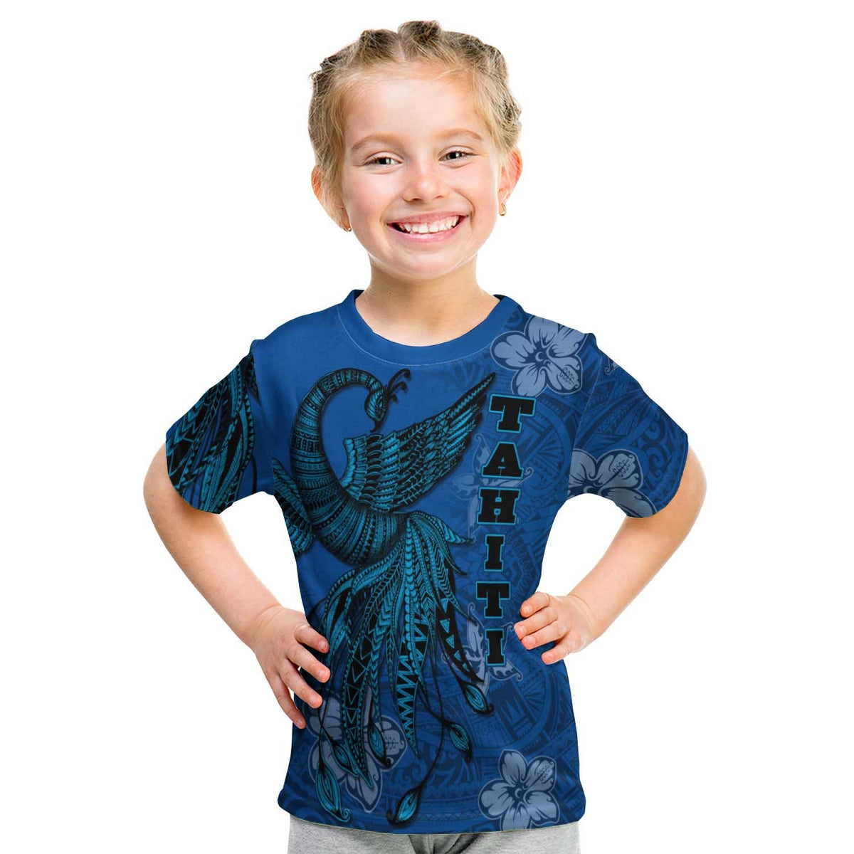 Tahiti T Shirt Polynesian Phoenix Bird, Fairytales Bird Blue - Polynesian Pride
