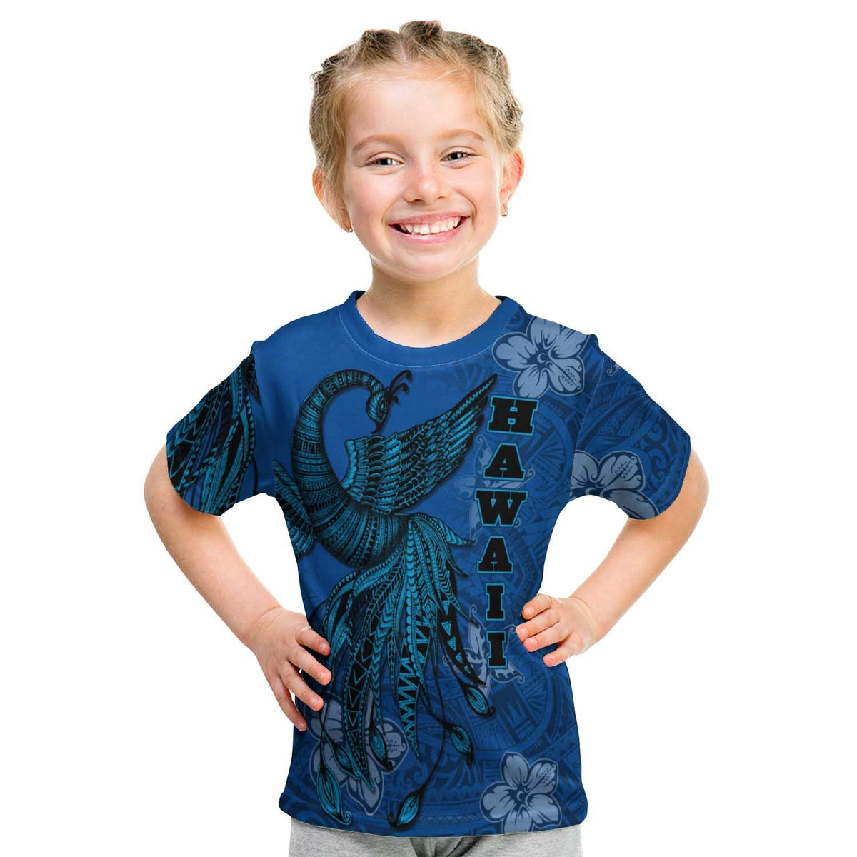 Kanaka Maoli T Shirt Polynesian Phoenix Bird, Fairytales Bird Blue - Polynesian Pride