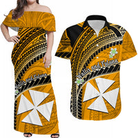 Custom Wallis And Futuna Matching Dress and Hawaiian Shirt Plumeria Flowers with Gold Polynesian Pattern LT14 Gold - Polynesian Pride