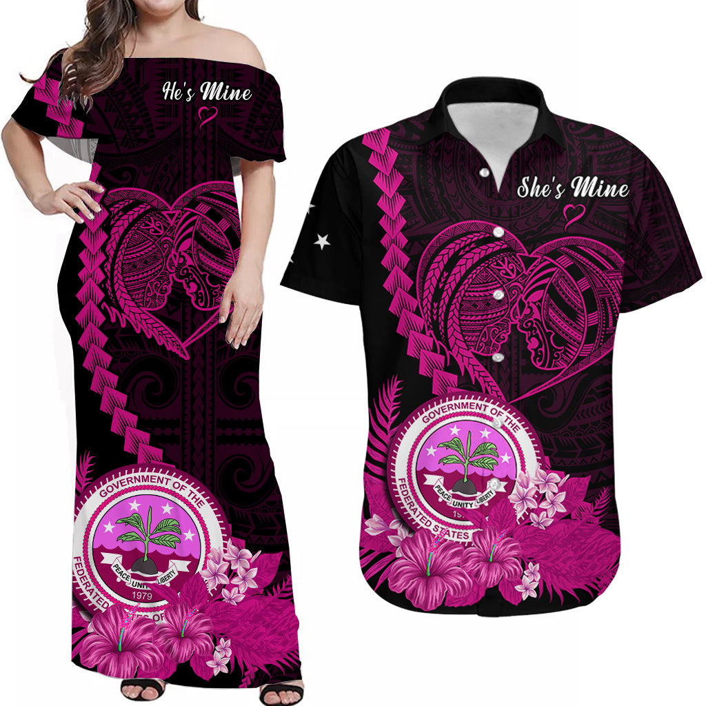 Custom Valentine Federated States of Micronesia Matching Hawaiian Shirt and Dress Heart Love Tropical Flowers Pink LT14 Pink - Polynesian Pride