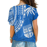 Fiji Rugby Sevens Cross Shoulder Shirt Fijian 7s Tapa Polynesian Blue Ver.01 LT13 - Polynesian Pride