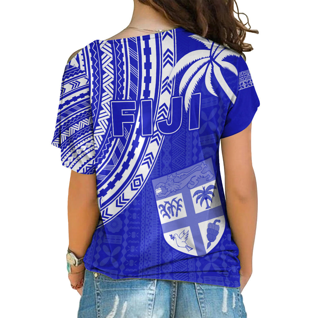 Fiji Rugby Sevens Cross Shoulder Shirt Fijian 7s Tapa Polynesian Blue Ver.02 LT13 - Polynesian Pride