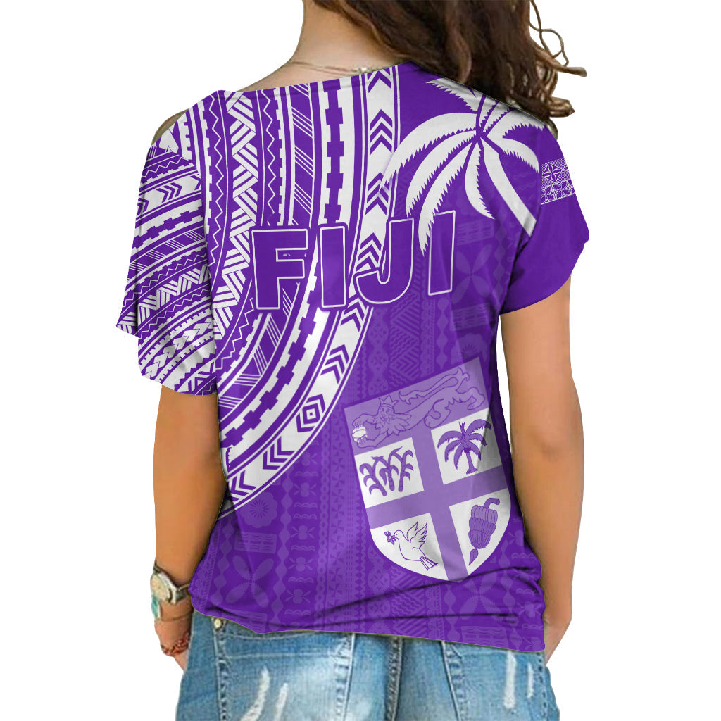 Fiji Rugby Sevens Cross Shoulder Shirt Fijian 7s Tapa Polynesian Purple LT13 - Polynesian Pride