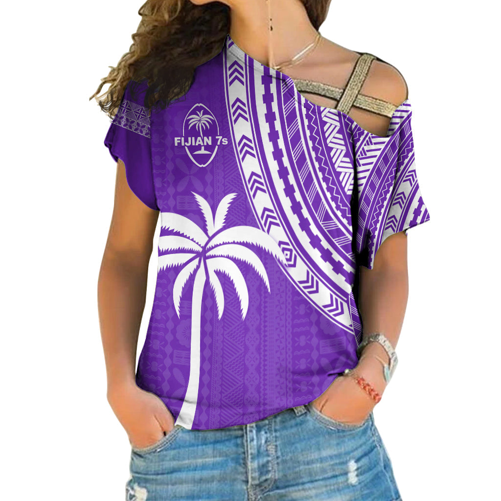 Fiji Rugby Sevens Cross Shoulder Shirt Fijian 7s Tapa Polynesian Purple LT13 Female Purple - Polynesian Pride
