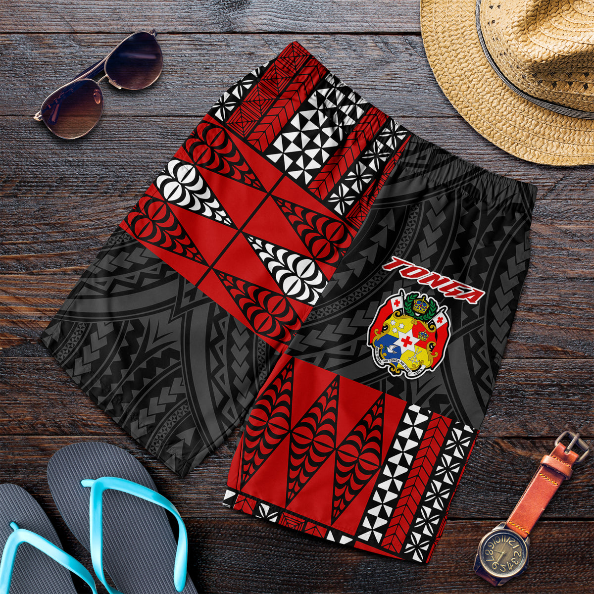 Tonga Men Short Tongan Pattern Mix Polynesian LT13 - Polynesian Pride
