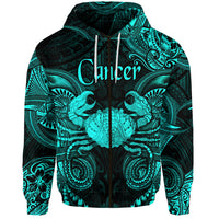 Custom Cancer Zodiac Polynesian Zip Hoodie Unique Style Turquoise LT8 - Polynesian Pride