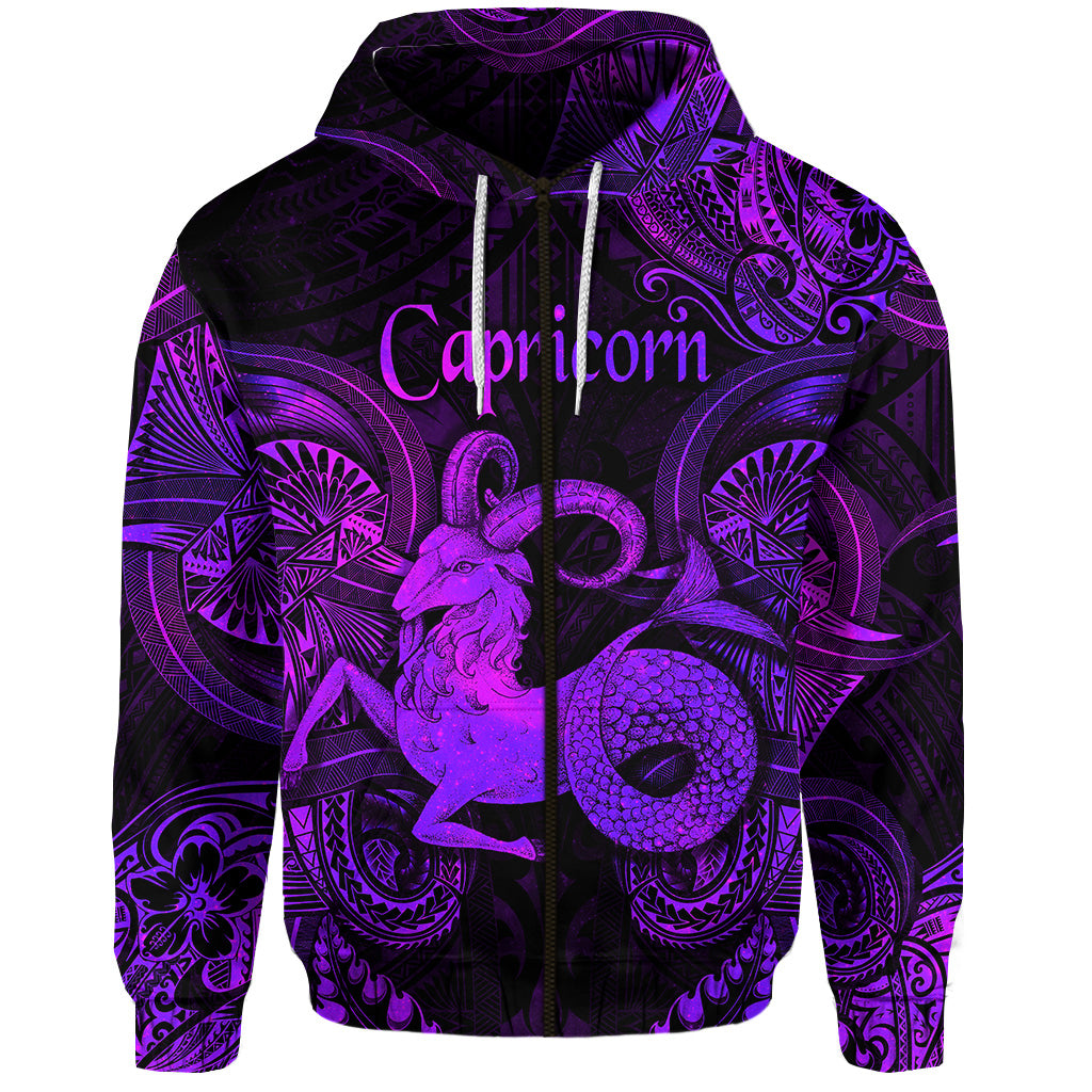 Capricorn Zodiac Polynesian Zip Hoodie Unique Style Purple LT8 - Polynesian Pride