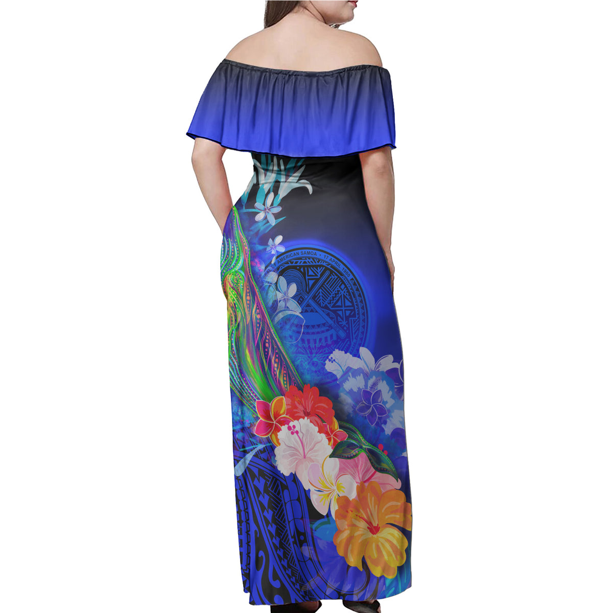 American Samoa Matching Dress and Hawaiian Shirt Polynesian Humpback Whale Blue - Polynesian Pride