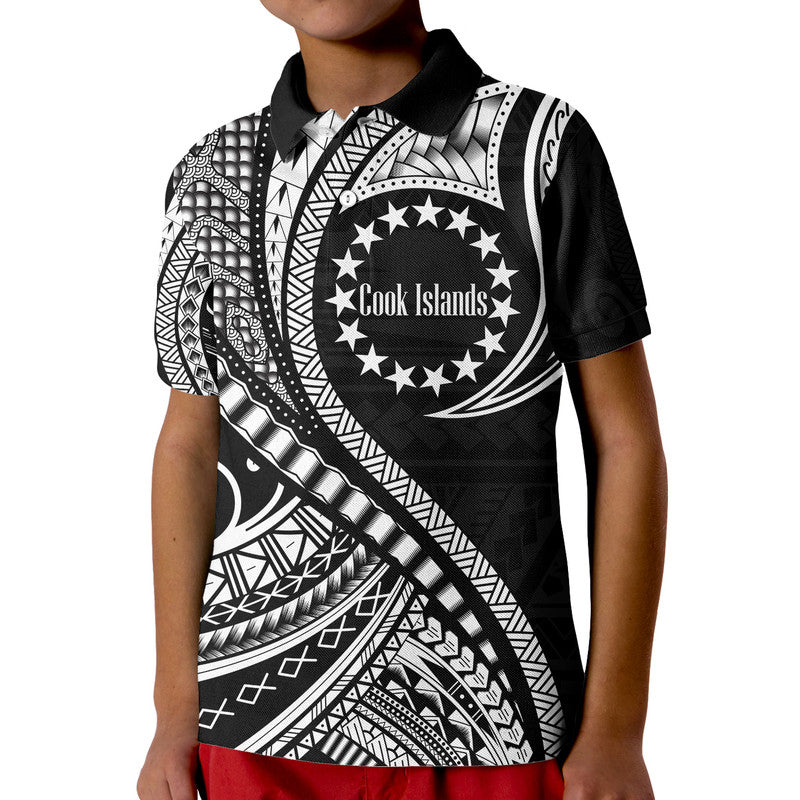 Custom Cook Islands Polo Shirt Black Polynesian Wave Style LT9 Kid Black - Polynesian Pride
