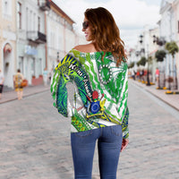 Cook Islands Women Off Shoulder Sweater Artsy Style - White LT9 - Polynesian Pride