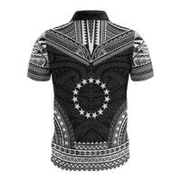 Cook Islands Custom Polo Shirt Cook Islands FLag Polynesian Chief Tattoo Black Version - Polynesian Pride