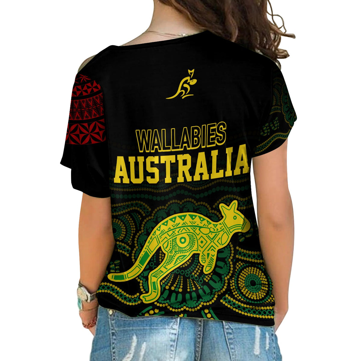 Personalised Aussie Wallabies Mix Mate Maa Tonga Cross Shoulder Shirt Ver 01 LT7 - Polynesian Pride