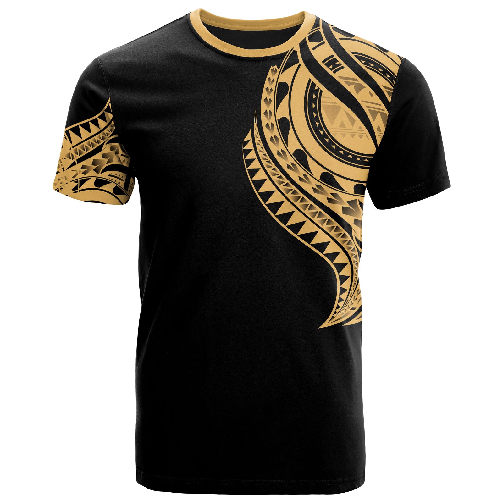 Tahiti T Shirt Tahiti Tatau Gold Patterns With Coat of Arms Unisex Black - Polynesian Pride