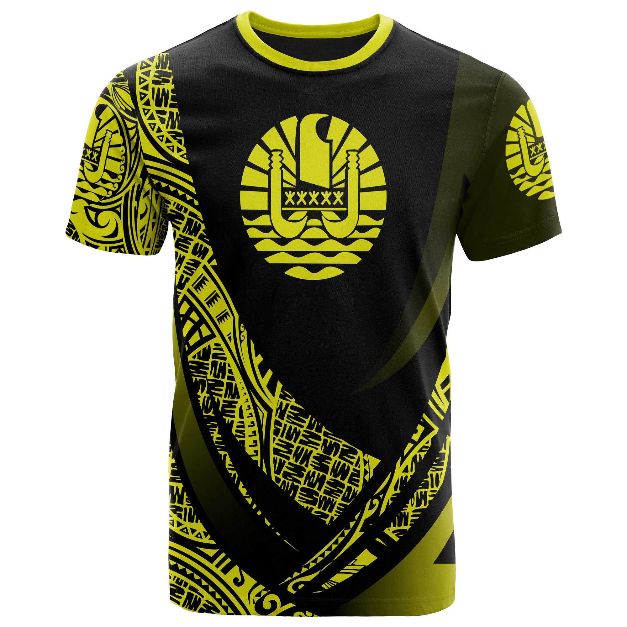 Tahiti T Shirt Yellow Polynesian Patterns Sport Style Unisex Black - Polynesian Pride