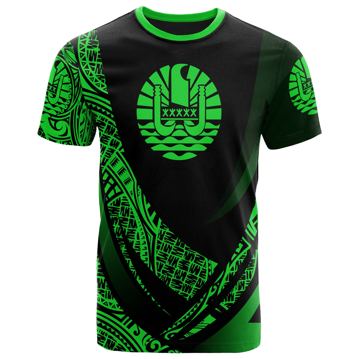 Tahiti T Shirt Green Polynesian Patterns Sport Style Unisex Black - Polynesian Pride