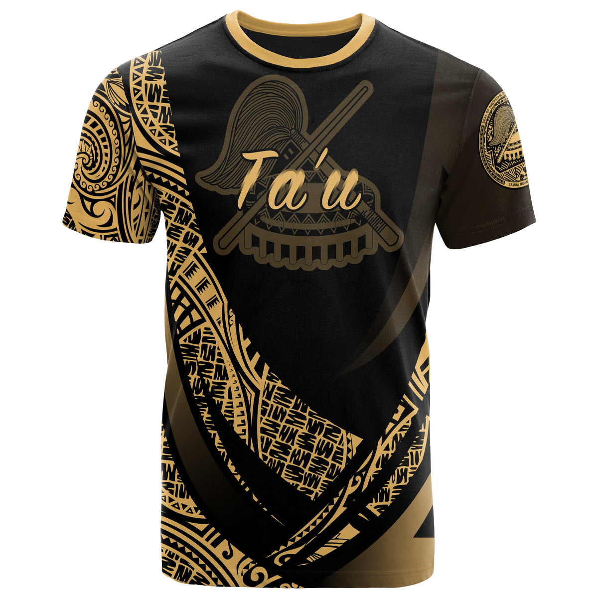 American Samoa T Shirt Manua Tau Polynesian Gold Patterns Sport Style Unisex Black - Polynesian Pride