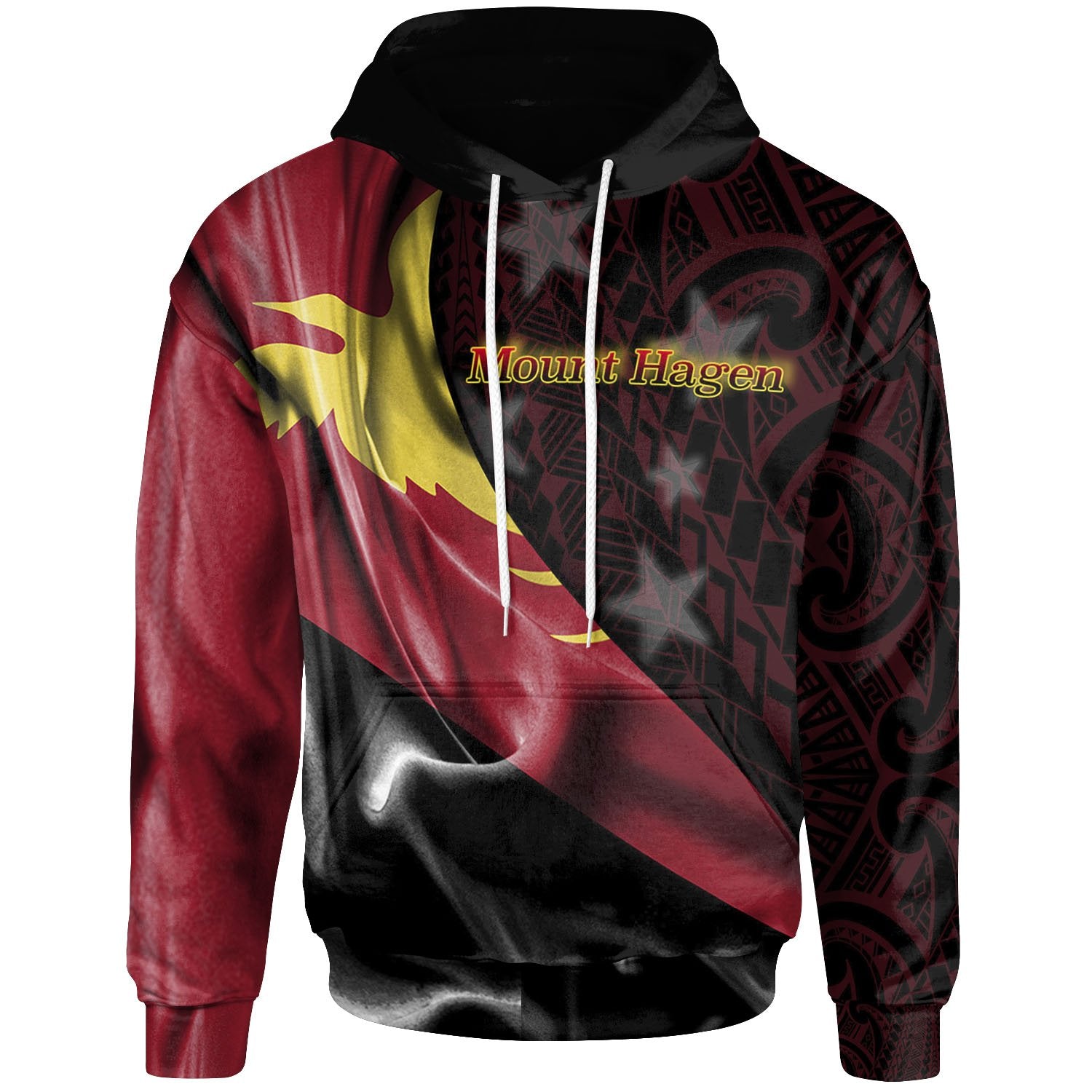 Papua New Guinea Hoodie Mount Hagen PNG Flag of Silk Style Unisex Black - Polynesian Pride