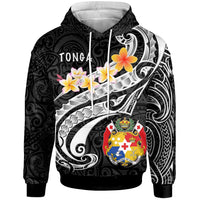 Tonga Hoodie Tonga Seal Polynesian Patterns Plumeria (Black) Unisex Black - Polynesian Pride