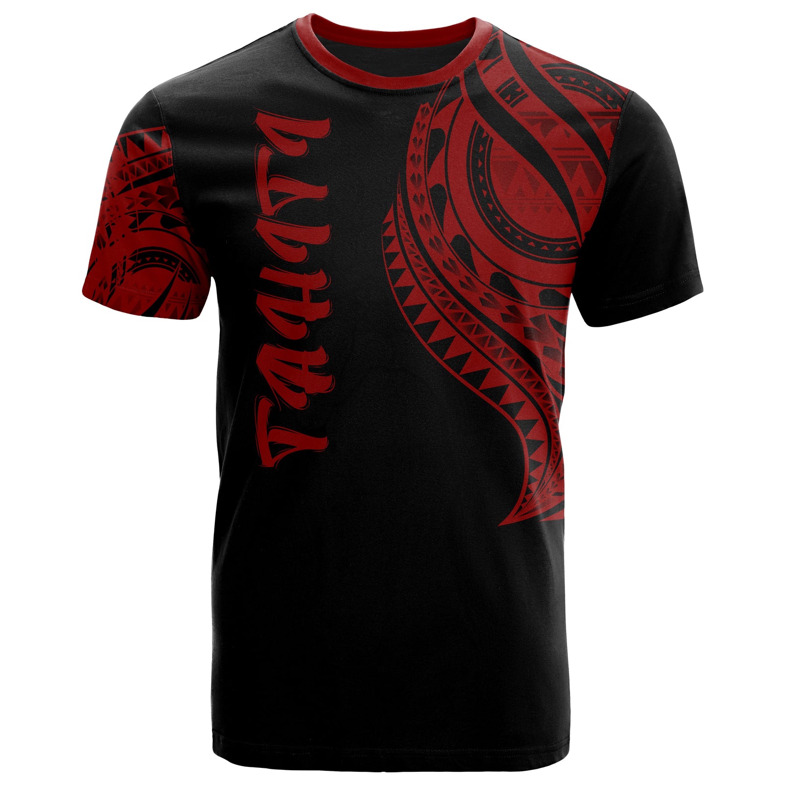 Tahiti T Shirt Tahiti Tatau Red Patterns Unisex Black - Polynesian Pride