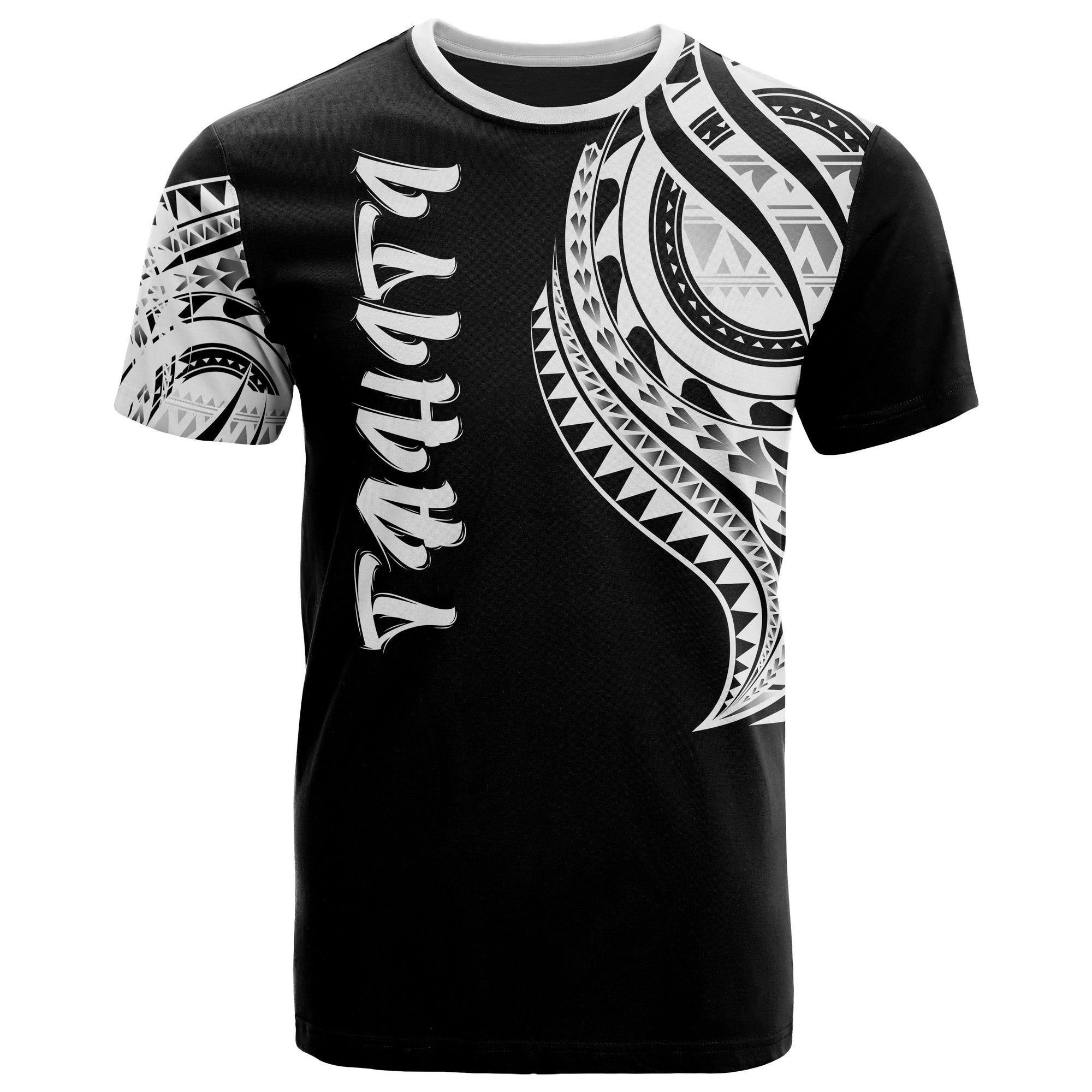 Tahiti T Shirt Tahiti Tatau White Patterns Unisex Black - Polynesian Pride