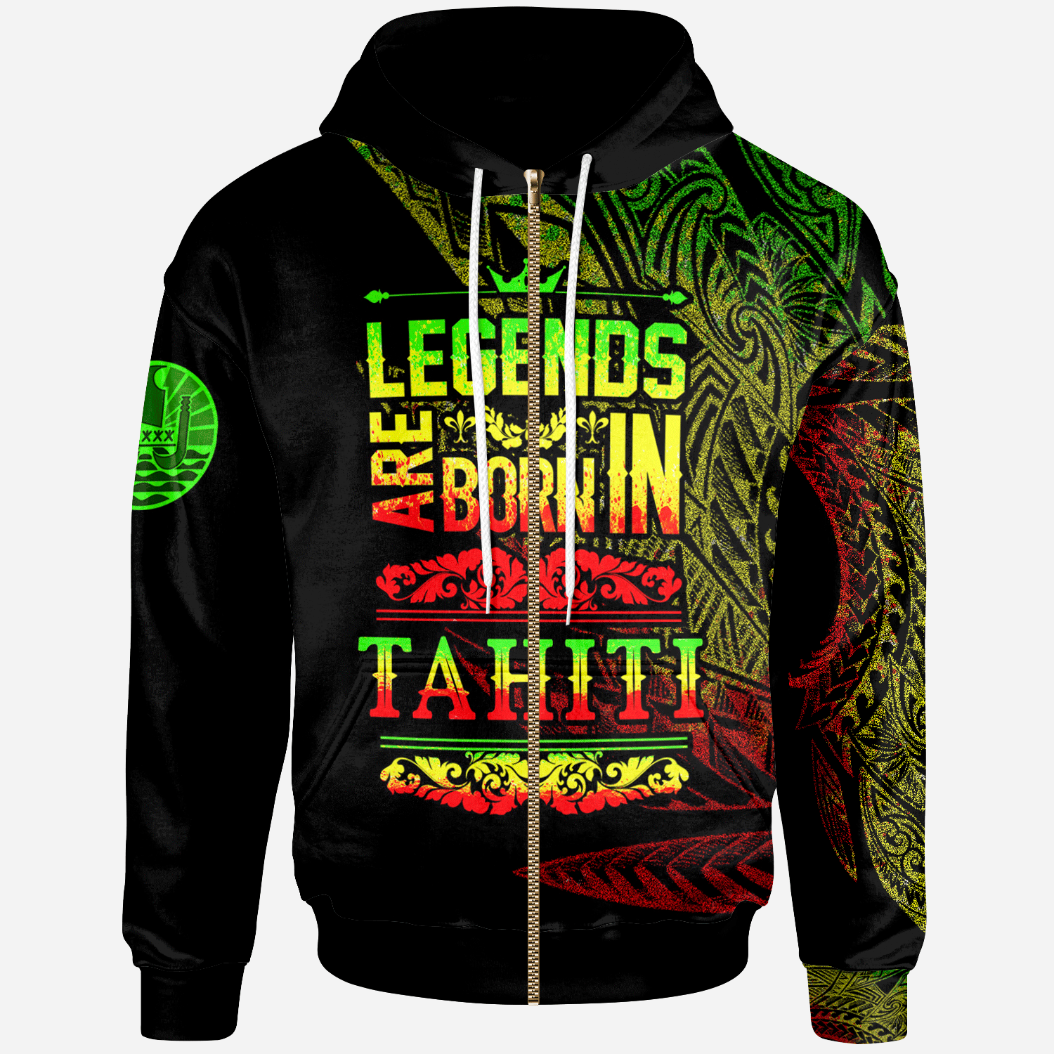 Tahiti Zip Hoodie Legends Are Born In Reggae Color Unisex Black - Polynesian Pride