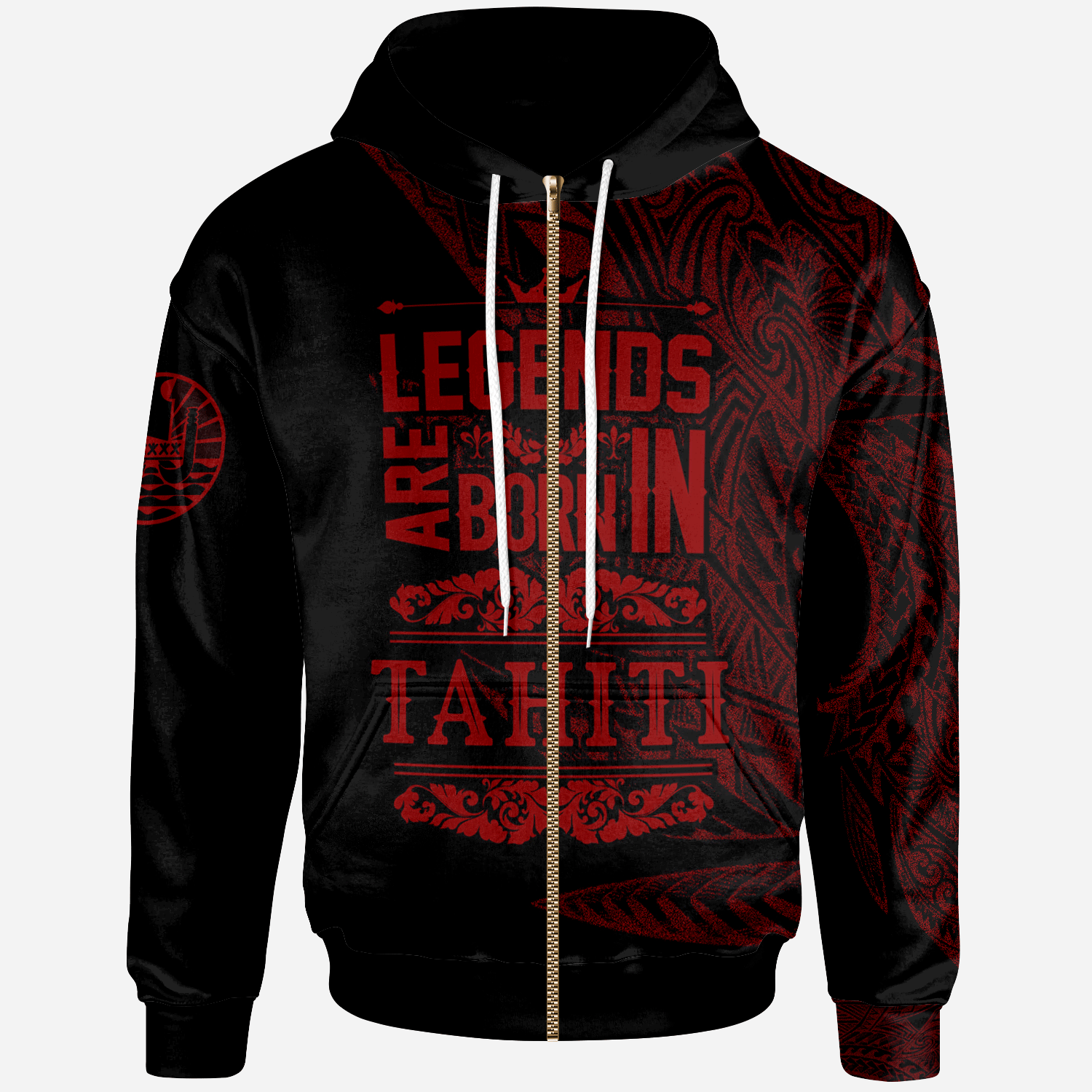 Tahiti Zip Hoodie Legends Are Born In Red Color Unisex Red - Polynesian Pride