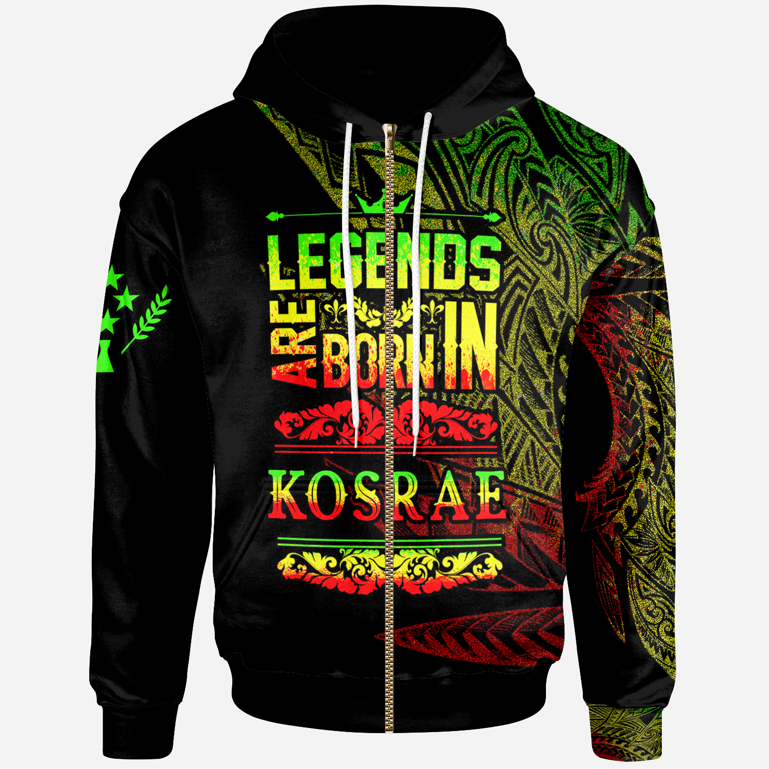 Kosrae State Zip Hoodie Legends Are Born In Reggae Color Unisex Black - Polynesian Pride