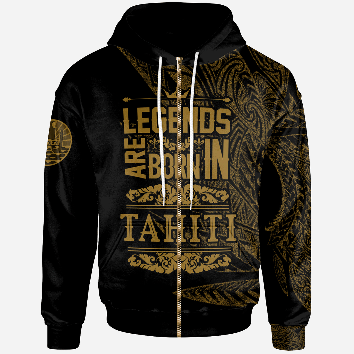 Tahiti Zip Hoodie Legends Are Born In Gold Color Unisex Gold - Polynesian Pride