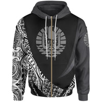 Tahiti Zip Hoodie White Polynesian Patterns Sport Style Unisex Black - Polynesian Pride
