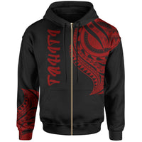 Tahiti Zip Hoodie Tahiti Tatau Red Patterns Unisex Black - Polynesian Pride