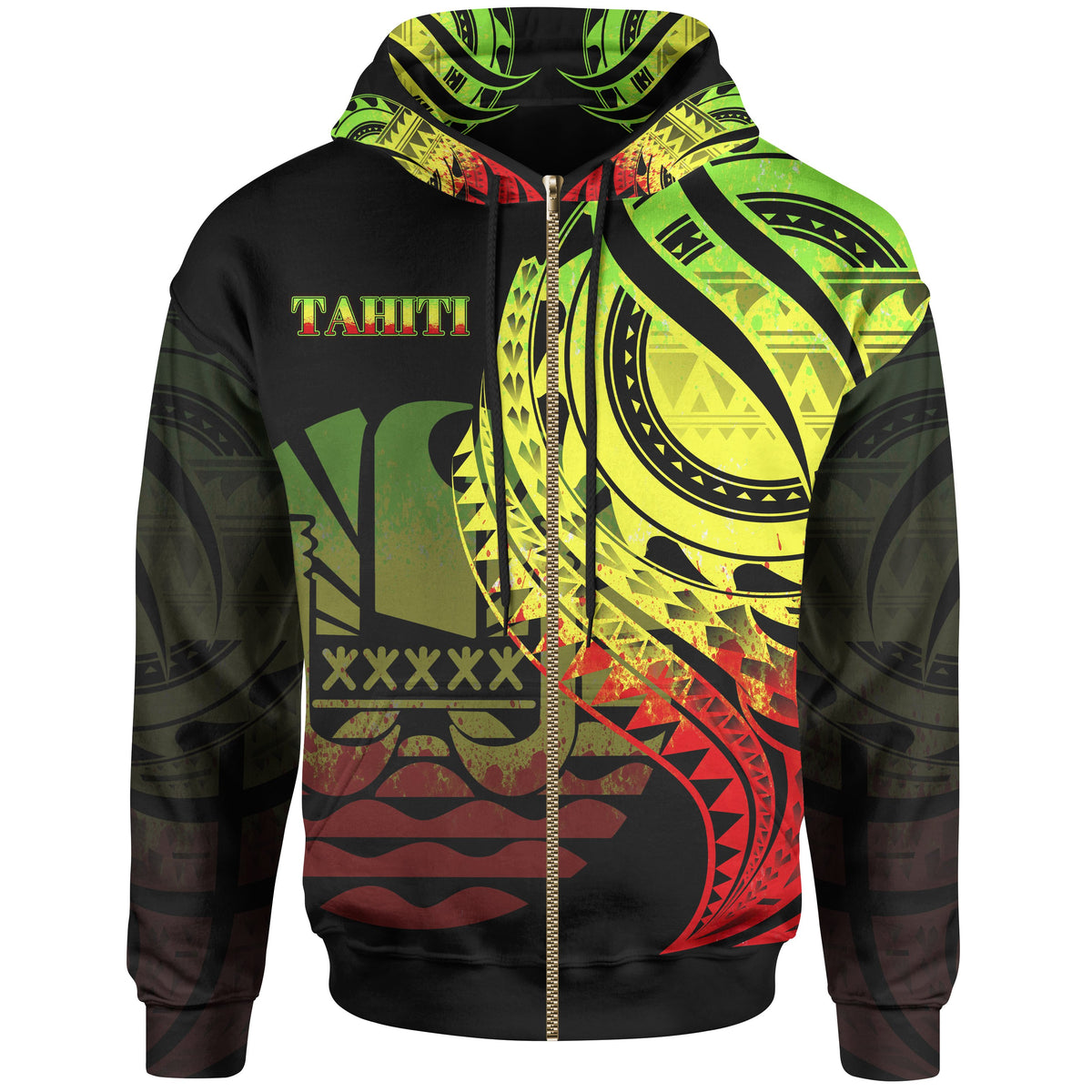 Tahiti Zip Hoodie Reggae Polynesian Patterns Best Tahiti Ever Unisex Black - Polynesian Pride