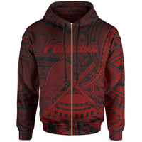 American Samoa Zip Hoodie Fagasa Polynesian Red Patterns Unisex Black - Polynesian Pride