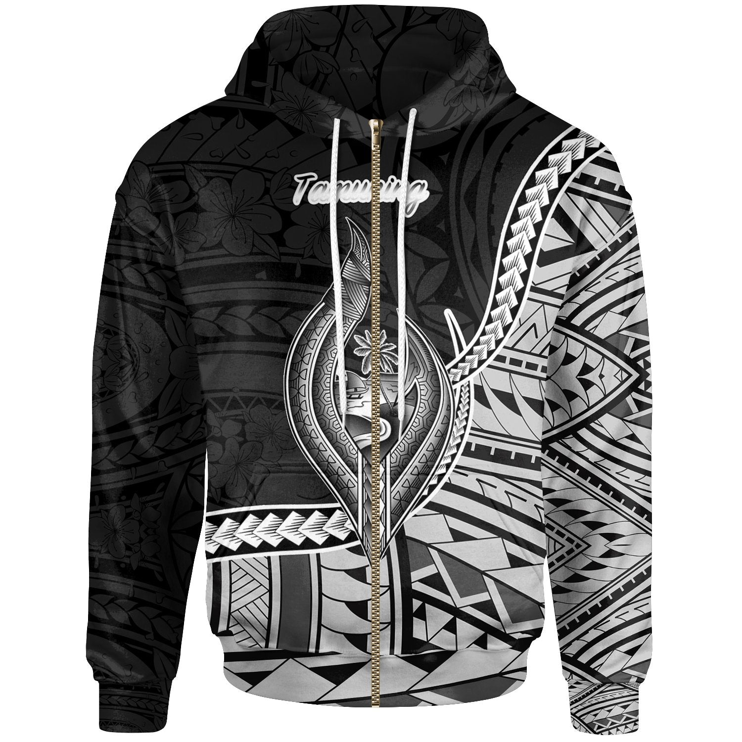 Guam Zip Hoodie Tamuning Seal of Guam Polynesian Patterns Black - Polynesian Pride