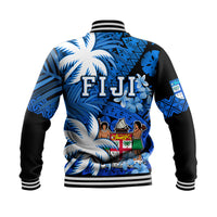 Fiji Coat Of Arms Baseball Jacket Masi Tapa Mixed Palm Tree No2 Blue Version LT9 - Polynesian Pride