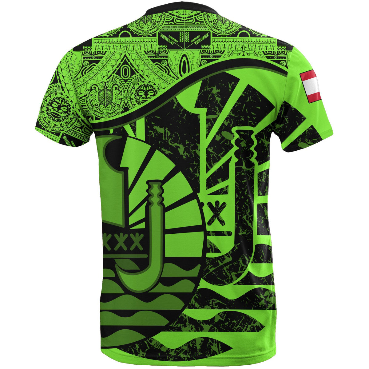 Tahiti T Shirt Tahiti Flag Vintage Style Fluo Vert A02 - Polynesian Pride