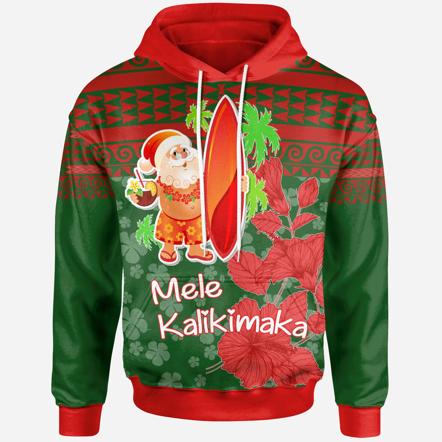 Mele Kalikimaka Hoodie Santa Claus and Vacation Unisex Green - Polynesian Pride