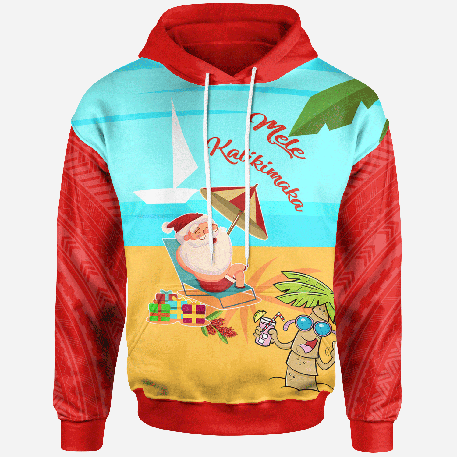Mele Kalikimaka Hoodie Santa Claus On The Beach Unisex Red - Polynesian Pride