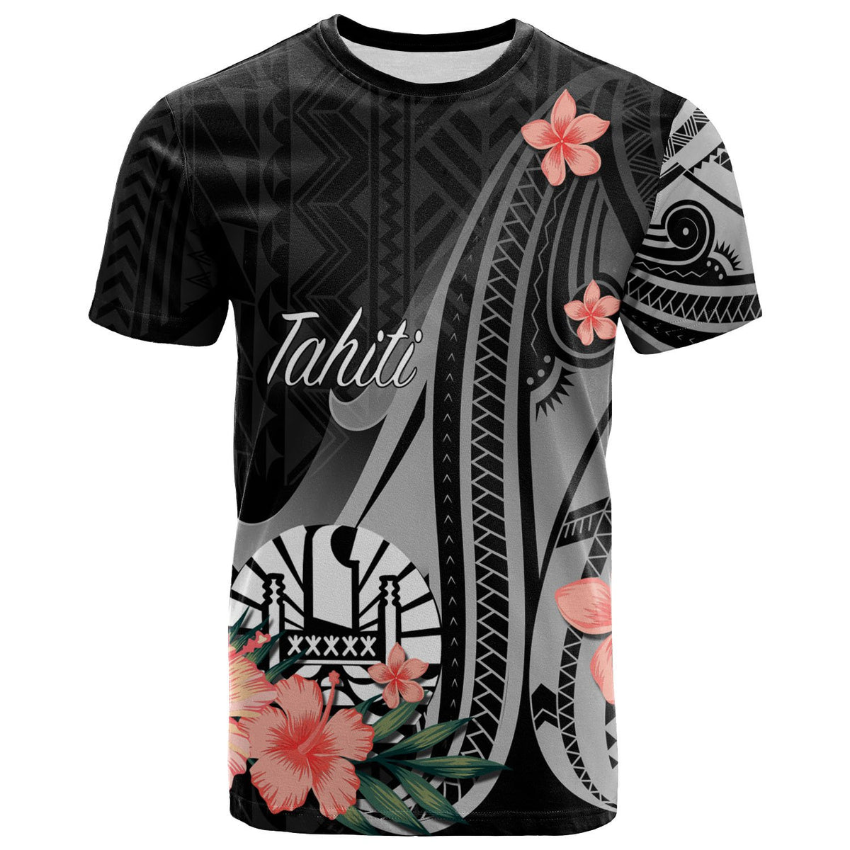 Tahiti T Shirt Polynesian Hibiscus Pattern Style Unisex Black - Polynesian Pride