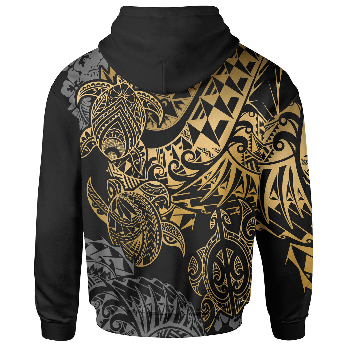 Tahiti Polynesian Zip up Hoodie Gold Turtle Hibiscus Flowing - Polynesian Pride