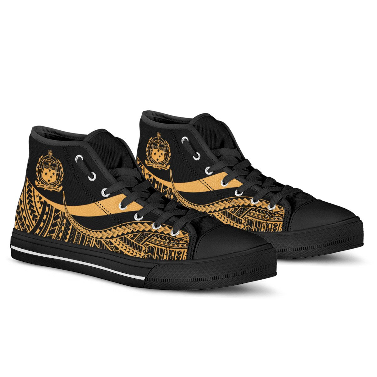 Samoa High Top Shoes Gold - Polynesian Tentacle Tribal Pattern - Polynesian Pride