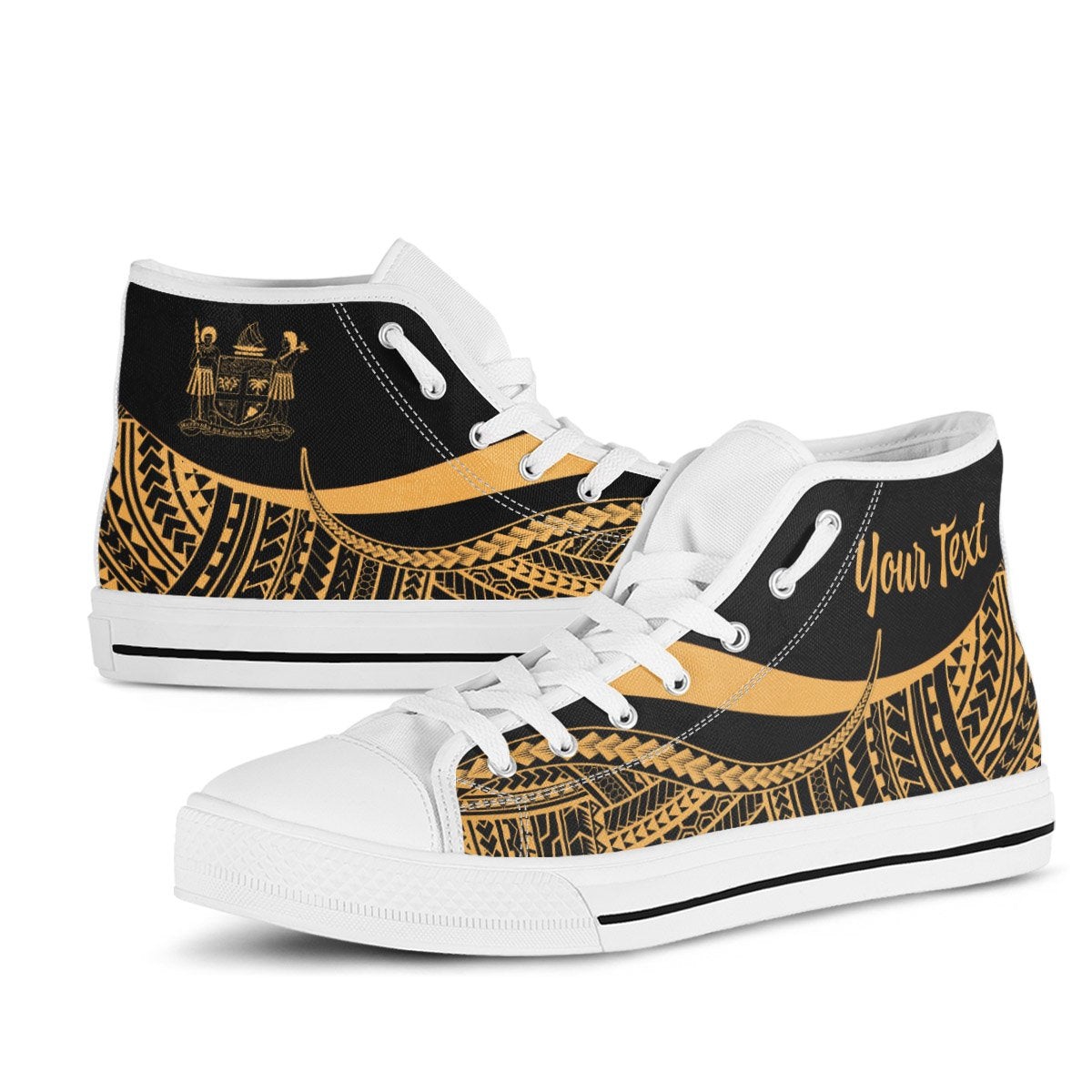 Fiji Custom Personalised High Top Shoes Gold - Polynesian Tentacle Tribal Pattern Crest - Polynesian Pride