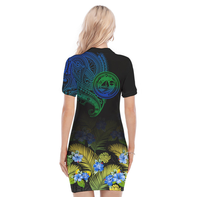 Vanuatu Malampa Province Polo Dress Hibiscus Tribal Polynesian Tattoo Ver Gradient LT9 - Polynesian Pride