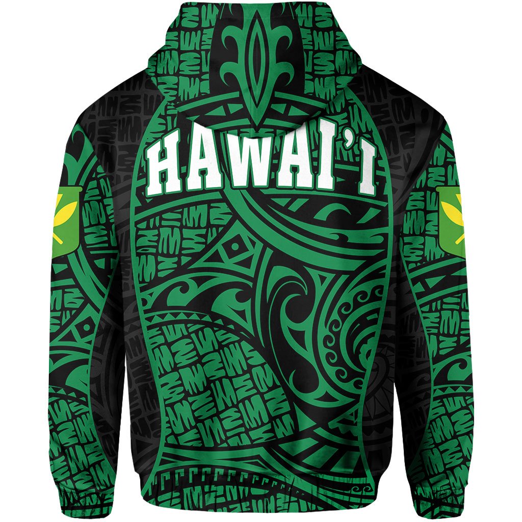 Polynesian Kanaka Maoli Hawaii Zip Hoodie Green Gel Style - Polynesian Pride