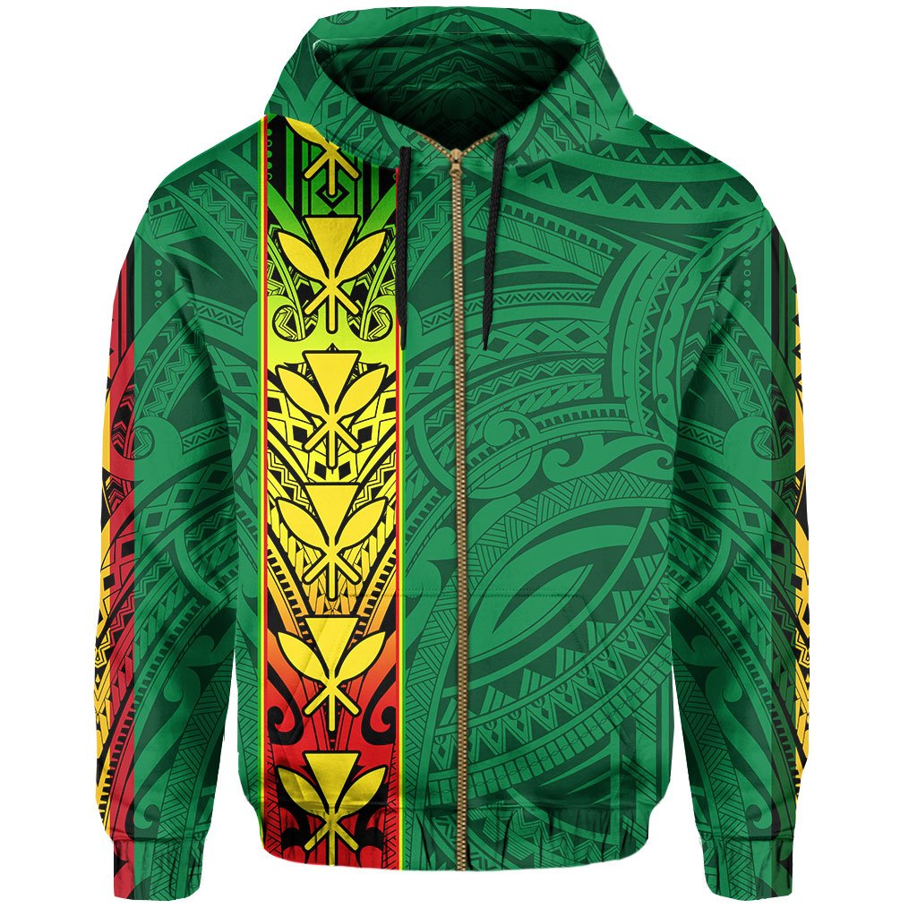 Polynesian Kanaka Flag Kanaka Maoli Hawaii Zip Hoodie Green - Polynesian Pride