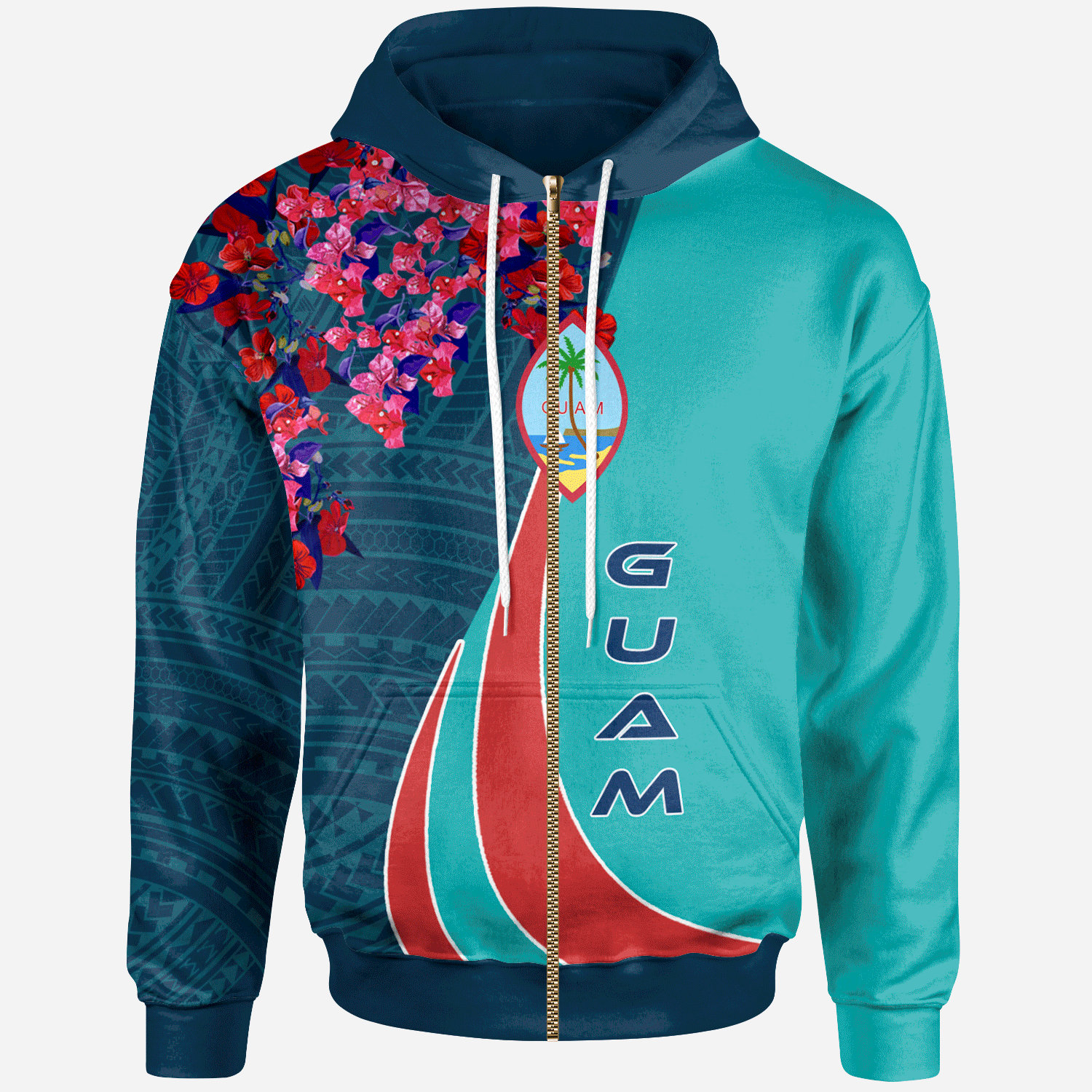 Guam Zip Hoodie Guam Flower Sport Unisex Blue - Polynesian Pride