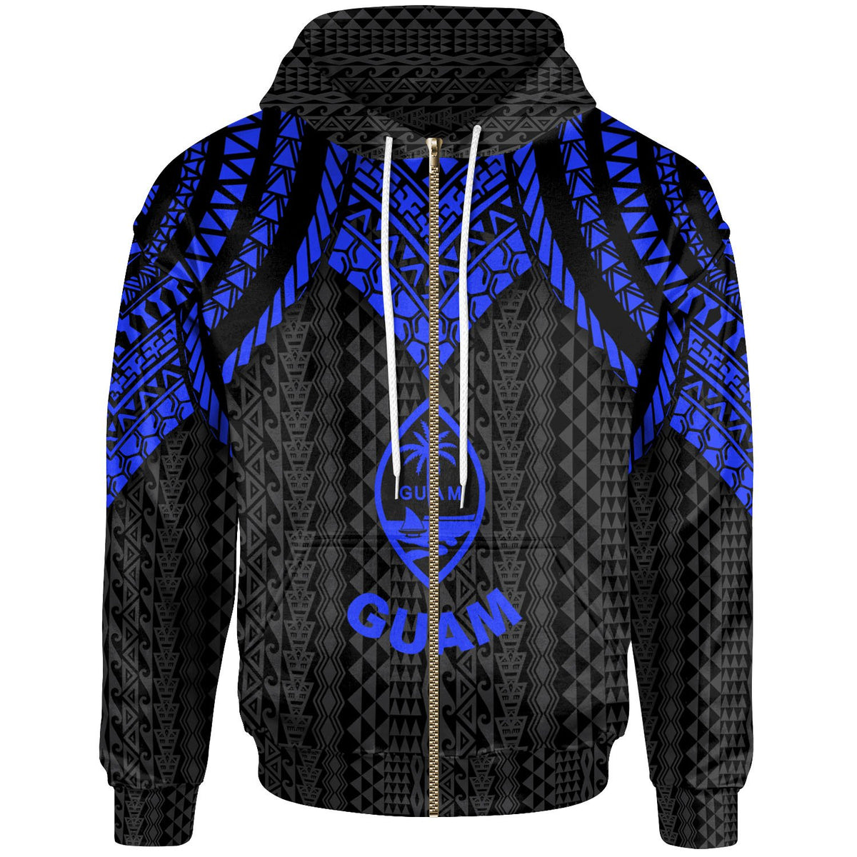 Guam Zip up Hoodie Polynesian Armor Style Blue Unisex Blue - Polynesian Pride